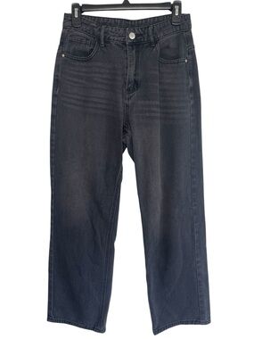 Shein Solid Black High Waisted Straight Leg Denim Jeans